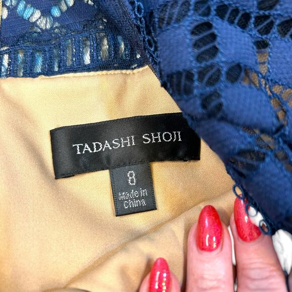 Tadashi Shoji Navy Suma Lace Dress - Size 8 - Picture 5 of 16